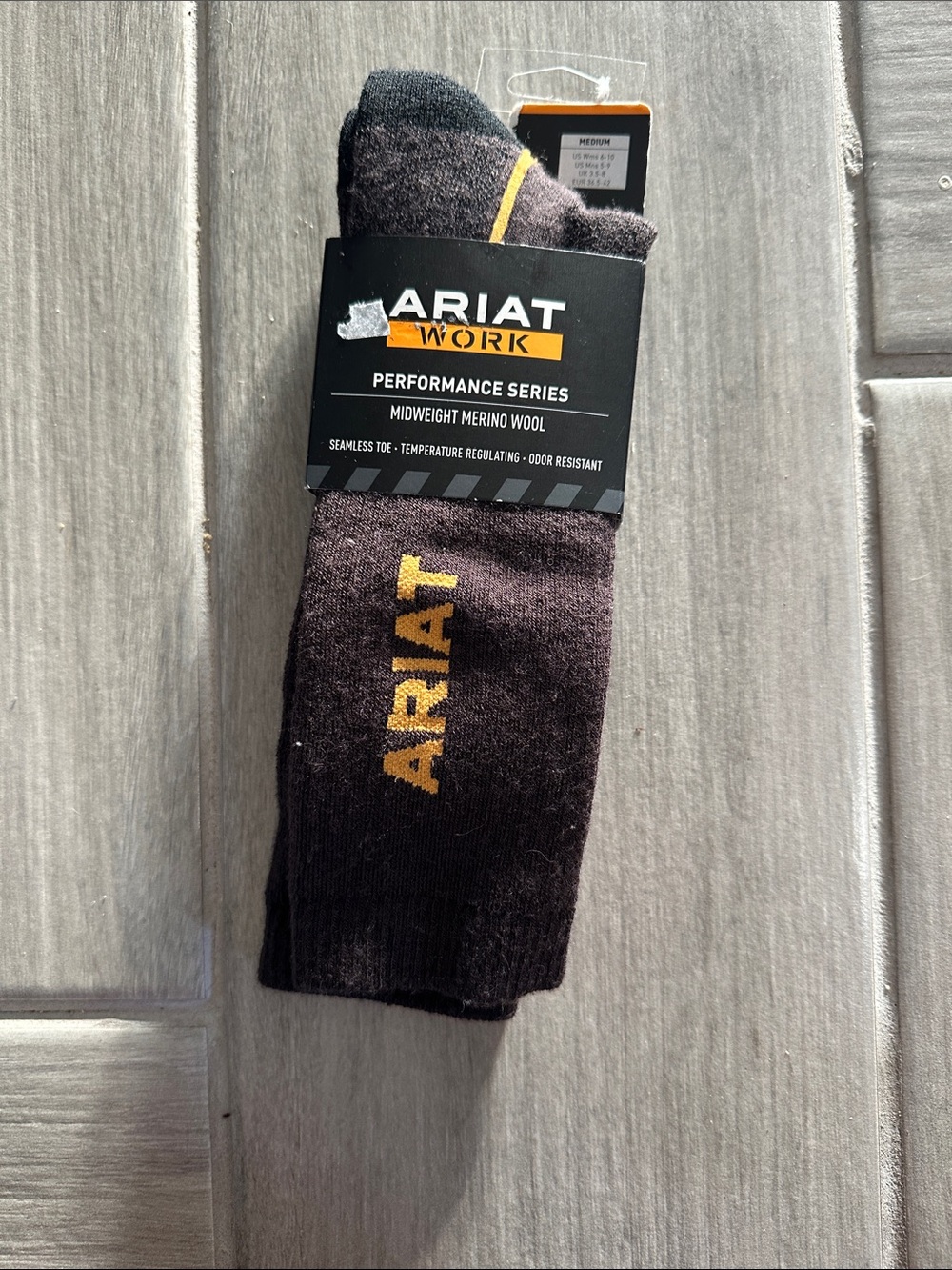 Ariat Black Socks with Gold Logo - Midweight Merino Wool